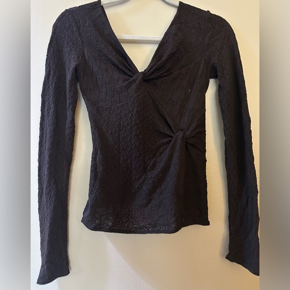 Vintage Y2K Brown Christian Dior Stretch Twist Wool Long Sleeve V-Neck Top US 8 - Picture 1 of 5